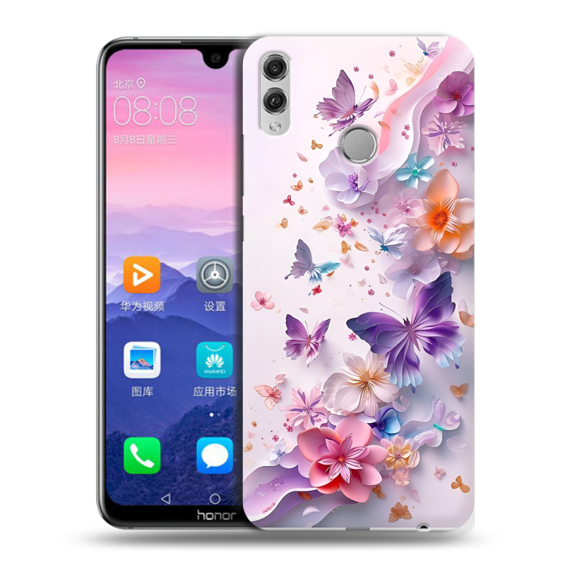 Пластиковый чехол на Huawei Honor 8X Max с принтом цветы бабочки Пластиковый чехол на Huawei Honor 8X Max с принтом цветы бабочки