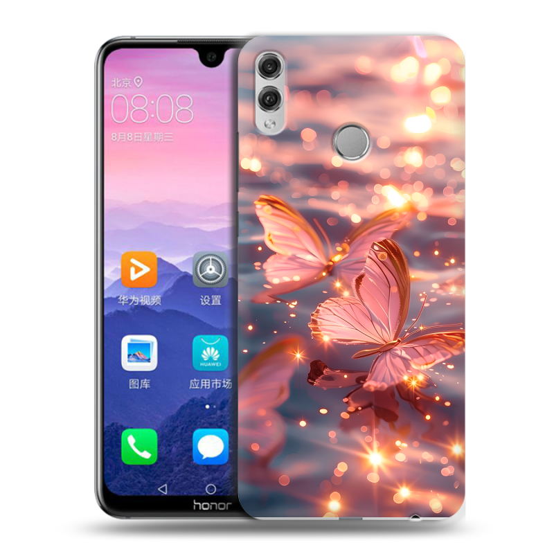 Пластиковый чехол на Huawei Honor 8X Max с принтом бабочки розовые Пластиковый чехол на Huawei Honor 8X Max с принтом бабочки розовые