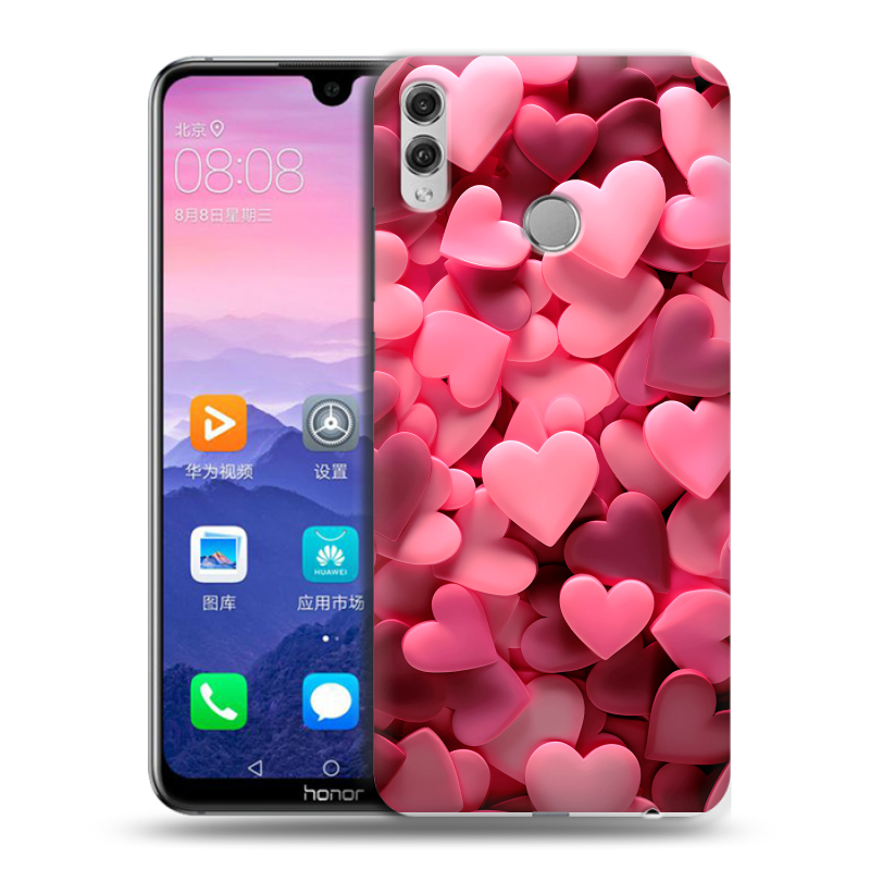 Пластиковый чехол на Huawei Honor 8X Max с принтом розовые сердечки Пластиковый чехол на Huawei Honor 8X Max с принтом розовые сердечки