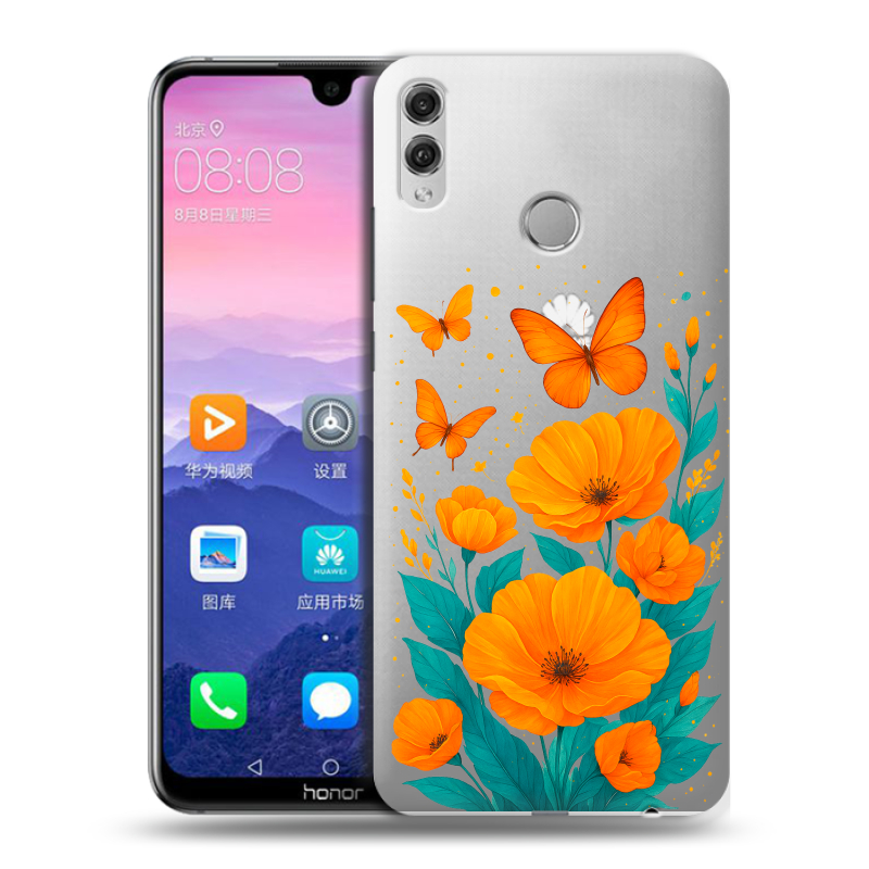 Пластиковый чехол на Huawei Honor 8X Max с принтом цветы бабочки Пластиковый чехол на Huawei Honor 8X Max с принтом цветы бабочки