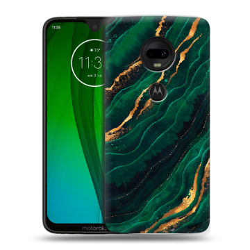 Пластиковый чехол на Motorola Moto G7 с принтом Мрамор зеленое золото