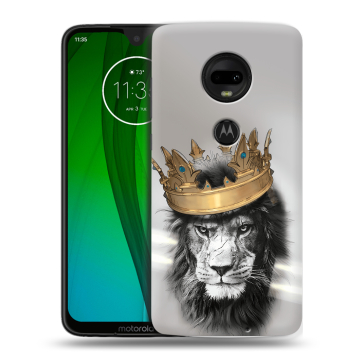 Пластиковый чехол на Motorola Moto G7 с принтом Лев с короной
