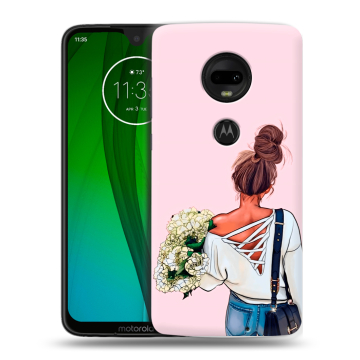 Пластиковый чехол на Motorola Moto G7 с принтом Девушка и букет