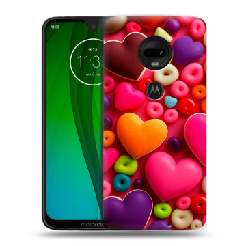 Пластиковый чехол на Motorola Moto G7 с принтом Сердечки