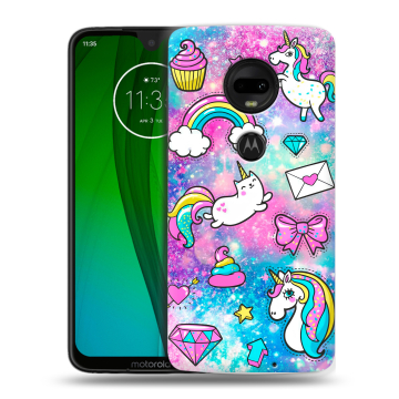 Пластиковый чехол на Motorola Moto G7 с принтом Единороги
