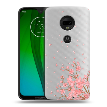 Пластиковый чехол на Motorola Moto G7 с принтом Ветка сакуры