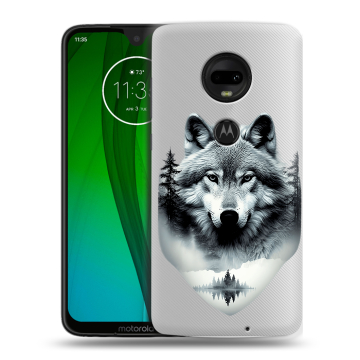 Пластиковый чехол на Motorola Moto G7 с принтом Волк в лесу