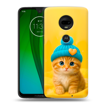 Пластиковый чехол на Motorola Moto G7 с принтом Котенок в шапке