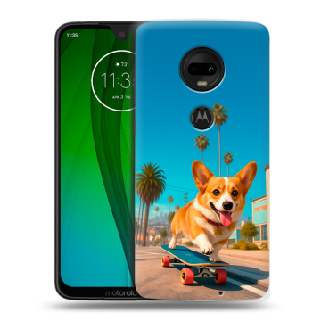 Пластиковый чехол на Motorola Moto G7 с принтом Корги на скейте