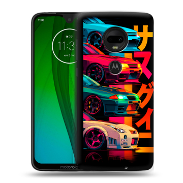 Пластиковый чехол на Motorola Moto G7 с принтом Гоночные машины