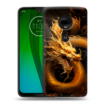 Пластиковый чехол на Motorola Moto G7 с принтом Золотой дракон