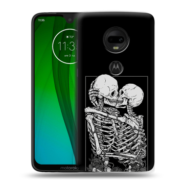 Пластиковый чехол на Motorola Moto G7 с принтом Поцелуй скелетов