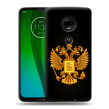 Пластиковый чехол на Motorola Moto G7 с принтом Герб России желтый