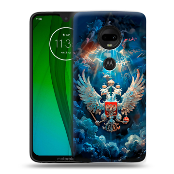 Пластиковый чехол на Motorola Moto G7 с принтом Герб флаг России
