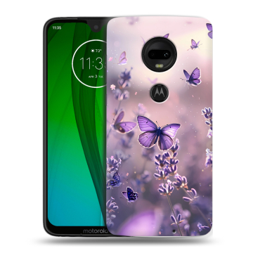 Пластиковый чехол на Motorola Moto G7 с принтом бабочки и лаванда