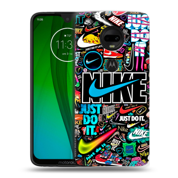 Пластиковый чехол на Motorola Moto G7 с принтом найк nike черный
