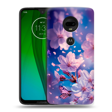 Пластиковый чехол на Motorola Moto G7 с принтом цветы бабочки