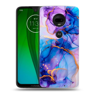 Пластиковый чехол на Motorola Moto G7 с принтом синий мрамор