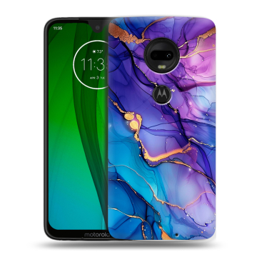 Пластиковый чехол на Motorola Moto G7 с принтом синий мрамор