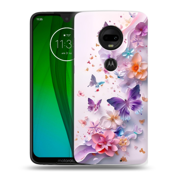 Пластиковый чехол на Motorola Moto G7 с принтом цветы бабочки