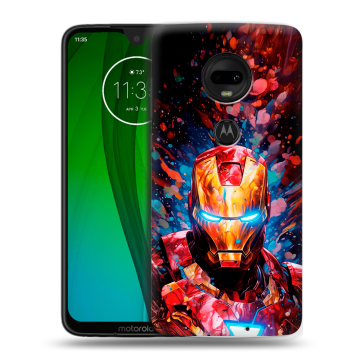 Пластиковый чехол на Motorola Moto G7 с принтом Железный человек Ironman