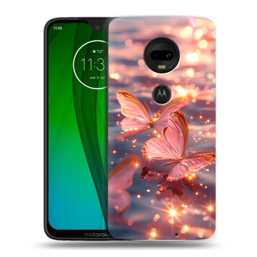 Пластиковый чехол на Motorola Moto G7 с принтом бабочки розовые