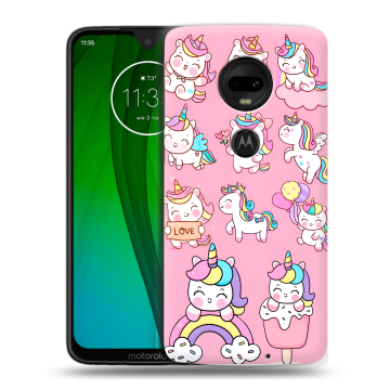 Пластиковый чехол на Motorola Moto G7 с принтом Единороги и радуга