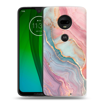 Пластиковый чехол на Motorola Moto G7 с принтом розовый мрамор