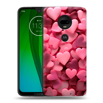 Пластиковый чехол на Motorola Moto G7 с принтом розовые сердечки