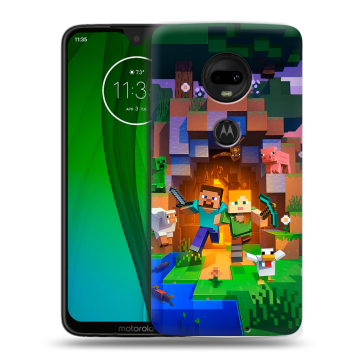 Пластиковый чехол на Motorola Moto G7 с принтом Майнкрафт Minecraft