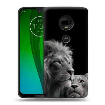 Пластиковый чехол на Motorola Moto G7 с принтом Лев кошки