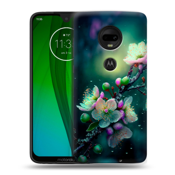 Пластиковый чехол на Motorola Moto G7 с принтом Цветы и мрамор