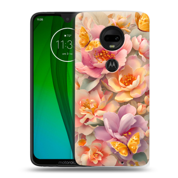 Пластиковый чехол на Motorola Moto G7 с принтом Цветы и бабочки