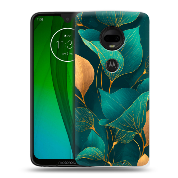 Пластиковый чехол на Motorola Moto G7 с принтом Листья и золото