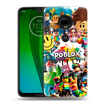 Пластиковый чехол на Motorola Moto G7 с принтом Roblox Роблокс