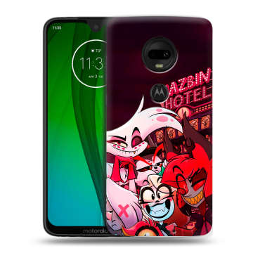 Пластиковый чехол на Motorola Moto G7 с принтом Hazbin Hotel Отель Хазбин