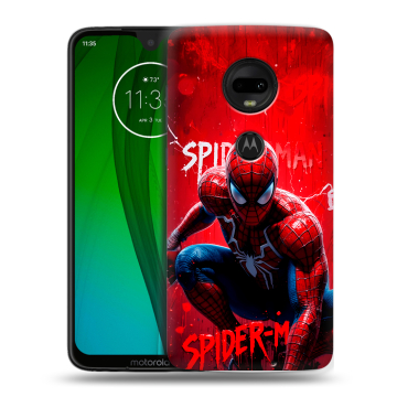 Пластиковый чехол на Motorola Moto G7 с принтом Spiderman Человек паук