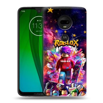 Пластиковый чехол на Motorola Moto G7 с принтом Roblox Роблокс