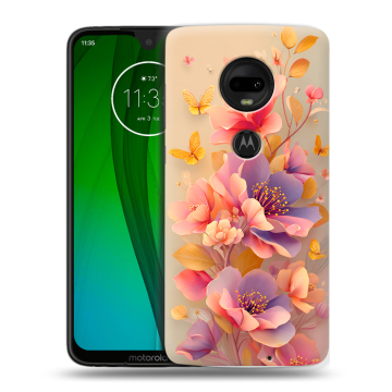 Пластиковый чехол на Motorola Moto G7 с принтом Цветы и бабочки