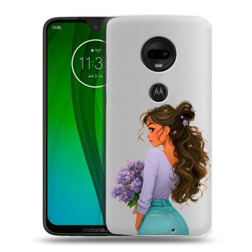 Пластиковый чехол на Motorola Moto G7 с принтом девушка цветы