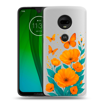 Пластиковый чехол на Motorola Moto G7 с принтом цветы бабочки