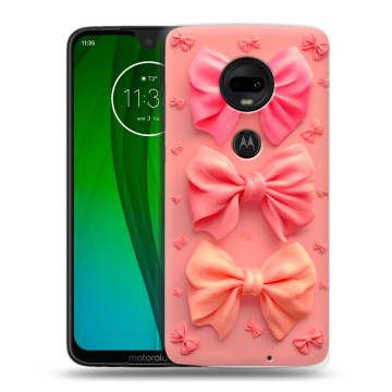 Пластиковый чехол на Motorola Moto G7 с принтом Розовые бантики