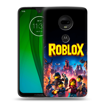 Пластиковый чехол на Motorola Moto G7 с принтом Roblox Роблокс