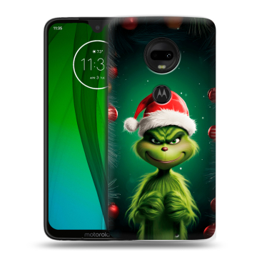 Пластиковый чехол на Motorola Moto G7 с принтом Гринч Новый год Рождество