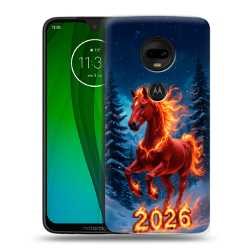 Пластиковый чехол на Motorola Moto G7 с принтом Новый год коня