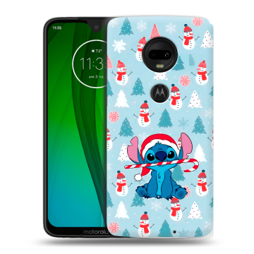 Пластиковый чехол на Motorola Moto G7 с принтом Стич Новый год