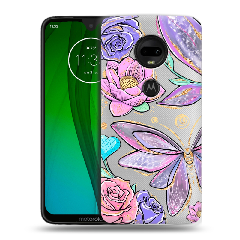 Пластиковый чехол на Motorola Moto G7 с принтом Бабочки и цветы Пластиковый чехол на Motorola Moto G7 с принтом Бабочки и цветы