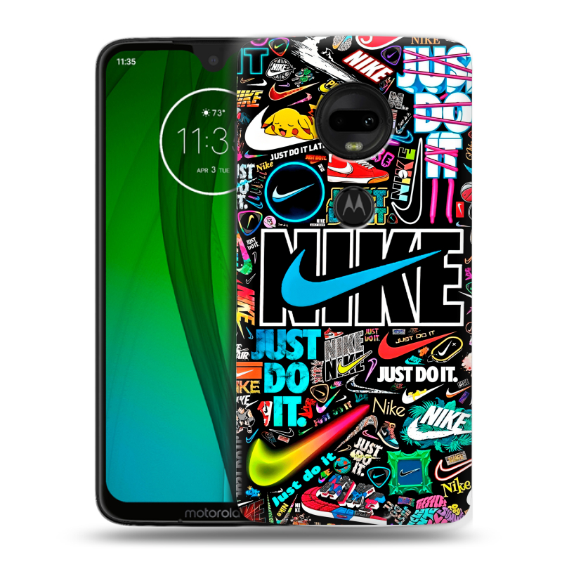 Пластиковый чехол на Motorola Moto G7 с принтом найк nike черный Пластиковый чехол на Motorola Moto G7 с принтом найк nike черный