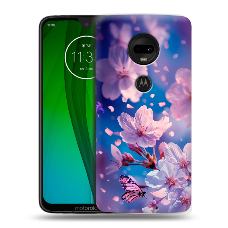 Пластиковый чехол на Motorola Moto G7 с принтом цветы бабочки Пластиковый чехол на Motorola Moto G7 с принтом цветы бабочки