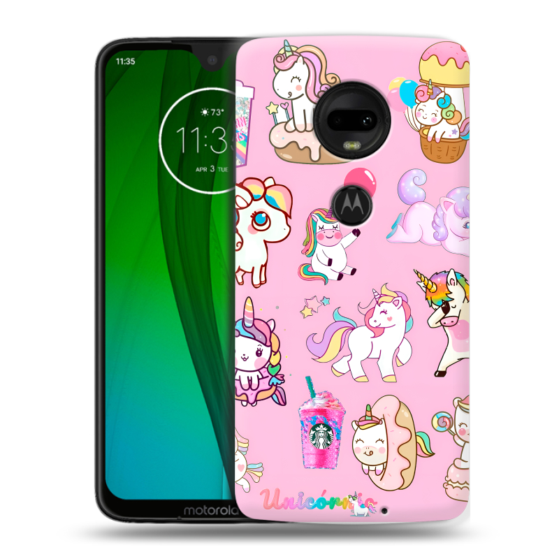 Пластиковый чехол на Motorola Moto G7 с принтом розовые единороги Пластиковый чехол на Motorola Moto G7 с принтом розовые единороги